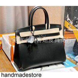 Platinum Designer Handbag Original Leather House Black Bag 30 Sewn Wax Thread Portable Women's Head Layer Cowhide Buckle