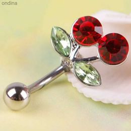 Navel Bell Button Rings Surgical Steel Red Cherry Rhinestones Inlaid Belly Button Navel Ring Charming Piercing Body Jewellery YQ240125