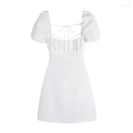 Party Dresses 2024 Summer Women White Cotton Dress Backless Puff Short Sleeve Ladies Sundress Y2K Mini Birthday Streetwear Robe