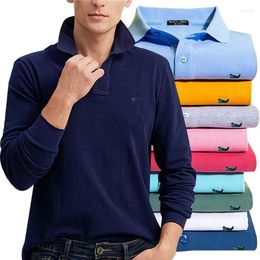 Men's Polos High-end Men Polo Shirt Fit Business Work Casual Cotton Male Top Tees Autumn Long Sleeve Lapel T-shirt Plus Size