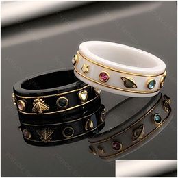 With Side Stones Luxury White Ceramic Rings For Women Fashion 18K Gold Plated Designer Jewelry Mens Love Gems Mounting 925 Sier Part Dhokr