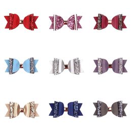 Baby Hair Clips Lovely Girls Bow Barrettes Glitter Big Size 105cm Hairpin Cute PU Leather Hairpins Accessories M41681571574