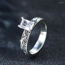 Wedding Rings Cute Female White Zircon Stone Ring Trendy Silver Colour Square Engagement For Women Bride Jewellery Gift