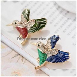 Pins Brooches 2022 Fashion Jewellery Enamel Pins Metal Crystal Rhinestone Hummingbird Brooch Broches Vintage Animal Bird For Women Me Dhspk