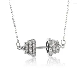 Pendant Necklaces Exquisite Shiny Zircon Barbell Dumbbell Necklace Women's Fitness Bodybuilding Sports Jewelry Gift