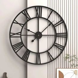 Wall Clocks Modern 3D Large Wall Clocks Roman Numerals Retro Round 40cm Metal Accurate Silent Nordic Hanging Ornament Living Room Decor
