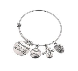 Softball Bracelets She Believed She Could Letter Cuff Bangles Adjustable Softball Pendant Wristband Party Favour DHW34945536481