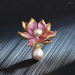 Brooches Lotus Brooch High-End Women's Retro Elegant Corsage Cheongsam Button Coat Suit Wardrobe Malfunction Proof Pin Clothes