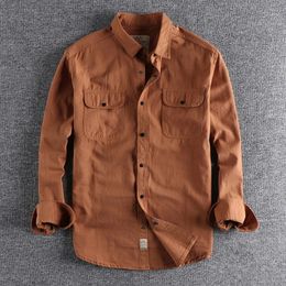 Vintage Retro Men Cargo Shirt Jacket Canvas Cotton Khaki Military Uniform Light Casual Work Safari Style Shirts Mens Tops Shirt 240118