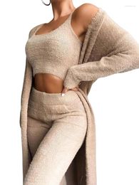 Women's Sleepwear Fall Women Pant Sets Sweater Pyjamas For Set Cosy Lounge Wear Fuzzy Fleece With Robe 3 Pieces