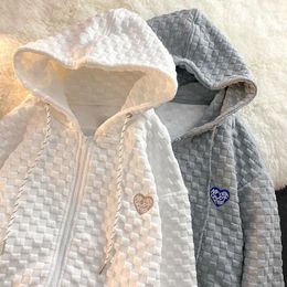 Women's Hoodies 2024 Early Fall Hooded Zipper Sweater Female Loose Waffle Hundred Design Sense Long-sleeved Cardigan Jacket