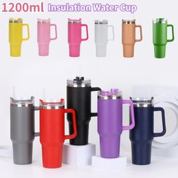 40oz stainless steel hot cup vacuum coffee cup with handle portable double-layer car coffee cup travel water cup 240125