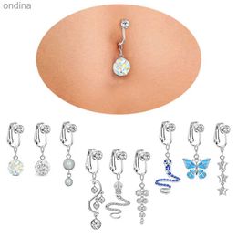 Navel Bell Button Rings Faux Fake Belly Ring Snake Fake Belly Piercing Clip on Umbilical Navel Belly Button Cartilage Clip on Earrings Body Jewelry YQ240125