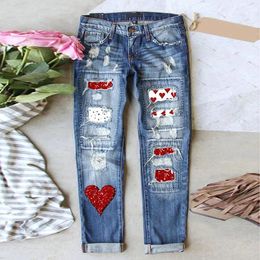 Women's Jeans 20 Woman Autumn And Winter Valentine'S Day Printed Hole Thickened Trousers Women Pants Ropa De Mujer
