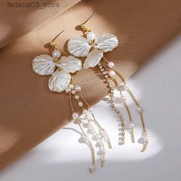 Stud 2023 new trend fashion long section shell petal tassel pearl shell elegant and exquisite women's earrings birthday gift Q240125