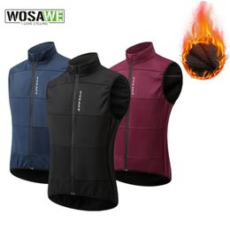 WOSAWE Mens's Winter Thermal Cycling Vest Warm Sleeveless Windproof Waterproof Running Vest MTB Bike Bicycle Reflective Clothing 240123