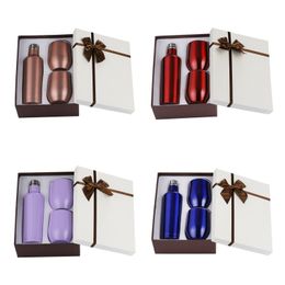 3Pcs/Lot Gift Package Glass Set Stainless Steel Red Wine Bottle With Egg Cups Outdoor Insulated Glasses Rose Gold Black White Teal FMT2141
