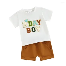 Clothing Sets My 1st Birthday Outfit Boy Girl Embroidery Short Sleeve T-shirt Top Shorts Born Baby Summer Clothes Set