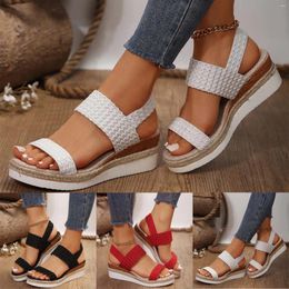 Sandals Casual Elastic Buckle Flat Roman Shoes Women's Leather Cute Summer For Women Dress Size 9