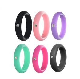 Silicone ring with rhinestone 5mm width Fashion Women Flexible Rubber Silicone Durable Wedding Ring Women039s Jewellery Size 4 to8316638