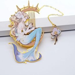 Cute Mermaid Bookmark Female Metal Bookmarks Girl Book Fans Anime Mermaid's Teacher Readers Gift 240119