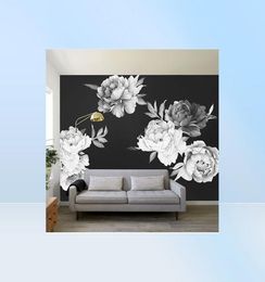 Black And White Watercolor Peony Rose Flowers Wall Sticker Home Decor Living Room Kids Room Wall Decal Flowers Decoration 2205231554048