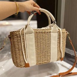 Superior quality Bucket Tote bags Letter handbags Vegetable basket new summer vacation beach straw bag woven bag women's sing299K