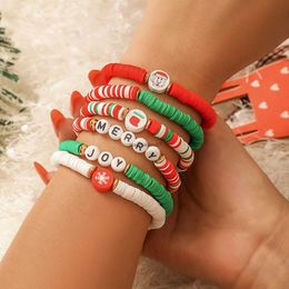 Chain INS Trend 6pcs/set Multicolour Polymer Clay Santa Claus Snowflake Bracelet Waterproof Women Bangle Christmas Party Jewelry GiftsL24