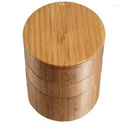 Storage Bottles 4X Bamboo Triple Salt Box Wood 3-Tier Round For Or Spice With Magnetic Swivel Lid