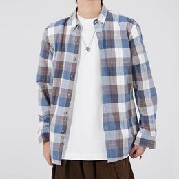 Men's Dress Shirts Spring/Summer Casual Fashion Large Plaid Long Sleeved Lined Male Gradient Man's Top Clothes