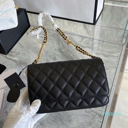 Designer- Womens Caviar Leather Classic Flap Quilted Chain Bags Two-tone Gold-chain Crossbody Card Holder Wallet Multi Pochette Pu223P