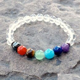 Beaded Sn1076 New 7 Chakra Bracelet Clear Crystal Quartz Wrist Mala Beads Yoga Meditation Yogi Gift Drop Delivery Jewelry Bracelets Dhahc