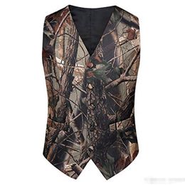 2020 White Camo Groom Vests Groom's Wedding Vest Formal Prom Party Vests For Men Groomsmen Attire Father Of Groom Suit Waistcoats Plus Size 2695