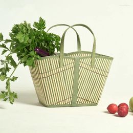 Shopping Bags Bamboo Handbag Portable Storage Bag Environmental Friendly Picnic Grocery Foldable Basket Large Size Summer Woven