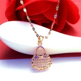 Pendant Necklaces 585 Russian Brushed Handbag Necklace Plated With 14K Purple Gold Rose Korean Version Trendy Women's Jewellery As A Gift