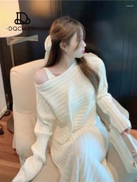 Work Dresses Sexy Fashion Sets To Dress Elegent Mid Length Version Sling Short Sweater Knit Pullovers Autumn For Women 2 Pieces