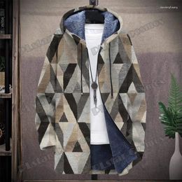 Men's Jackets 3D Printed European And American Style Long Hooded Jacket Winter Casual Thick Insulation Wool Lining Zipper