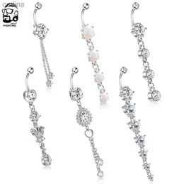 Navel Bell Button Rings Bohemia Long Dangle Belly Button Rings Surgical Steel Crystal Navel Rings Belly Piercings Nombril Ombligo Women Men Body Jewellery YQ240125