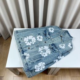 USA Stylish Designer Cotton Print Denim Jacket Autumn Winter Men Casual Vintage Washed Street Wear Jeans Coats 23fw 0125