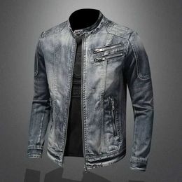 Men's Jackets 2023 new men's denim jacket trendy retro fashion casual stand-up collar zipper jacket handsome riding biker clothing denim tops J240125