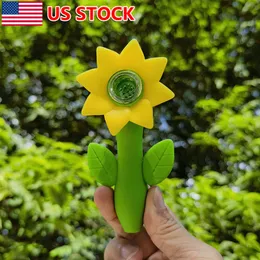 4.6 inch Silicone Yellow Sunflower Pipe Smoking Flower Pipe Hand Pipes + Glass Bowl