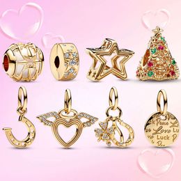 Golden Heart Charms For Women Original Sier Plated Bracelet Tree Love Horseshoe Moment Pendant Gift Jewelry Cute Beads Diy