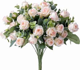 Faux Floral Greenery Artificial 10 heads Silk Rose Simulated White Eucalyptus Peony Bouquet Wedding Decoration Fake Flowers Home Garden Decoration YQ240125