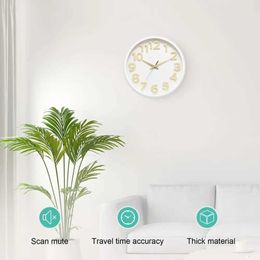 Wall Clocks Room Wall Clock 12-inch Silent Wall Clock with 3d Numbers Display Battery Accurate Timekeeper for Room Bedroom Office