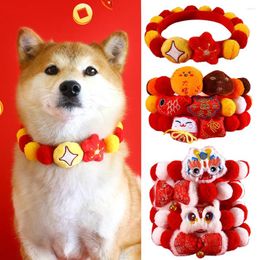 Dog Apparel Year Red Charming Pet Collar Dragon Theme Necklace Soft Plush Ball Decor Comfortable Cat Neck Circle Accessory