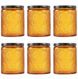 6pcs Embossed Glass Candle Container Kits Empty Round Making Mason Jars Storage Bottles 9800207