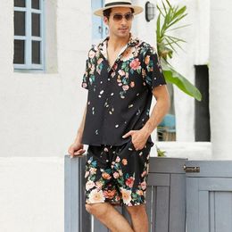 Men's Polos Men Shirts Sets Hawaii Beach Styel Print Floral Fashion Thin Summer Casual Outdoor Tshirts And Short Pants
