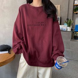 2023 New Autumn Korean Version Hong Kong Style Minimalist Letter Student Top Loose And Thin Long Sleeved Hoodie For Women's Foreign Trade 853