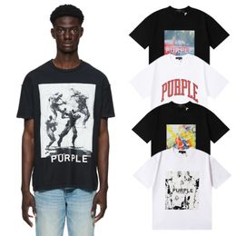 Men Purple t shirt Printed Tees Fashion Designer T Shirt short Washed Do Old Round Neck T-shirts Spring Summer High Street Style Quality Top