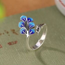 Cluster Rings BF CLUB 925 Sterling For Women Fashion Geometric Handmade Irregular Blue Peacock Ring Party Christmas Gift